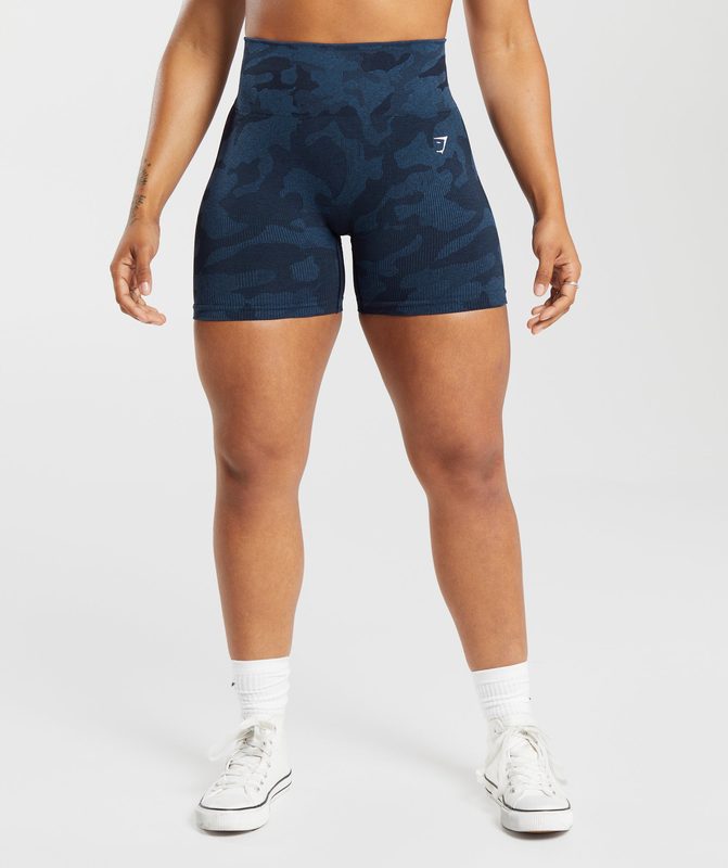 Gymshark Adapt Camo Seamless Ribbed Shorts Korte Broek Blauw | 58XEHZCYB