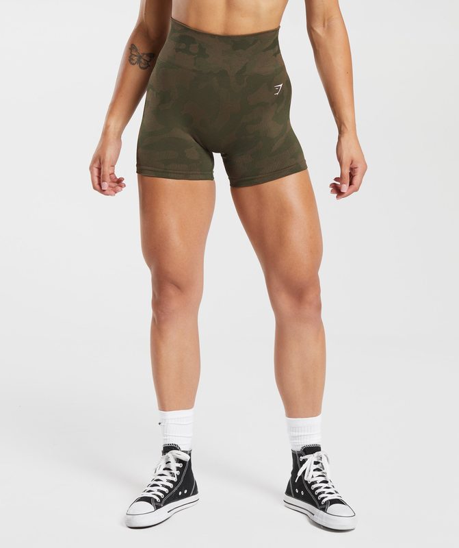 Gymshark Adapt Camo Seamless Ribbed Shorts Korte Broek Bruin | 40IDTEPAR