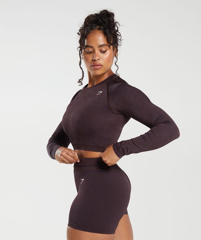 Gymshark Adapt Fleck Seamless Long Sleeve Crop Top Crop Tops Paars | 60FTCNQVP