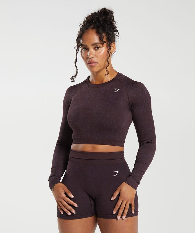 Gymshark Adapt Fleck Seamless Long Sleeve Crop Top Crop Tops Paars | 60FTCNQVP