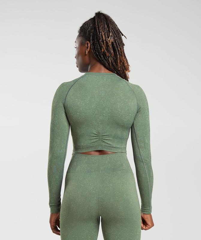 Gymshark Adapt Fleck Seamless Long Sleeve Crop Top Crop Tops Groen | 10OAKPYVM