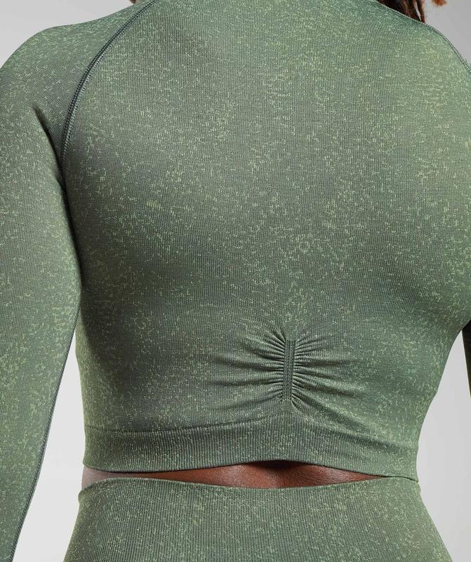 Gymshark Adapt Fleck Seamless Long Sleeve Crop Top Crop Tops Groen | 10OAKPYVM