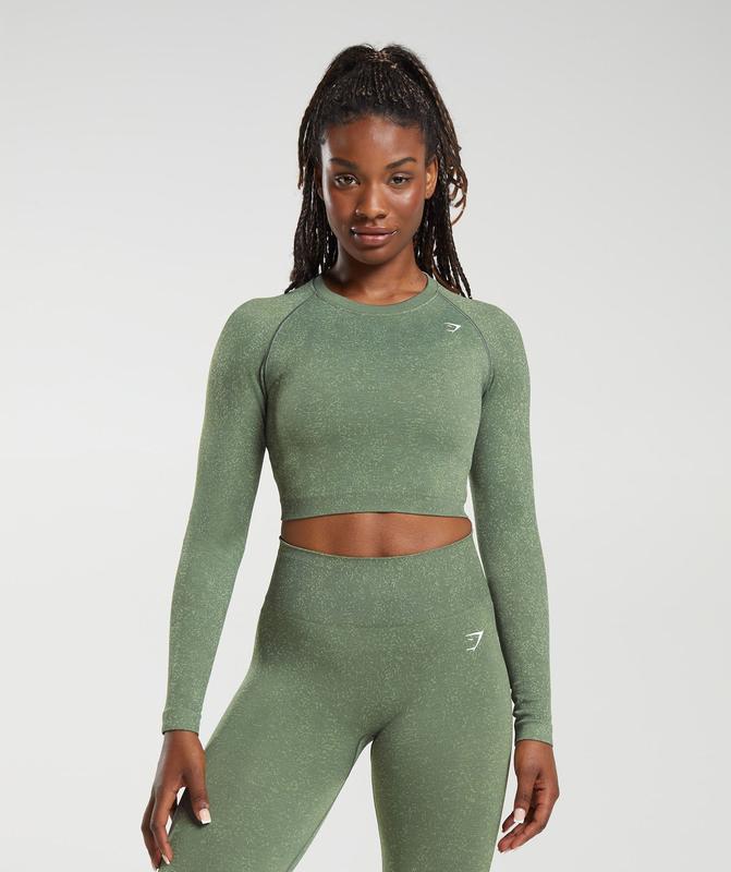 Gymshark Adapt Fleck Seamless Long Sleeve Crop Top Crop Tops Groen | 10OAKPYVM