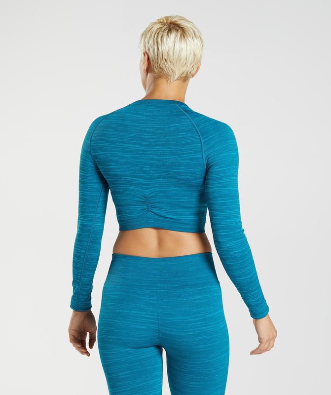 Gymshark Adapt Marl Seamless Long Sleeve Crop Top Crop Tops Blauw | 30XLIWFNB