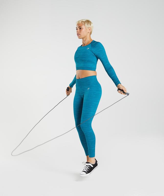 Gymshark Adapt Marl Seamless Long Sleeve Crop Top Crop Tops Blauw | 30XLIWFNB