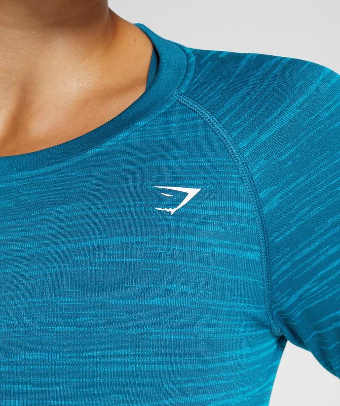 Gymshark Adapt Marl Seamless Long Sleeve Crop Top Crop Tops Blauw | 30XLIWFNB