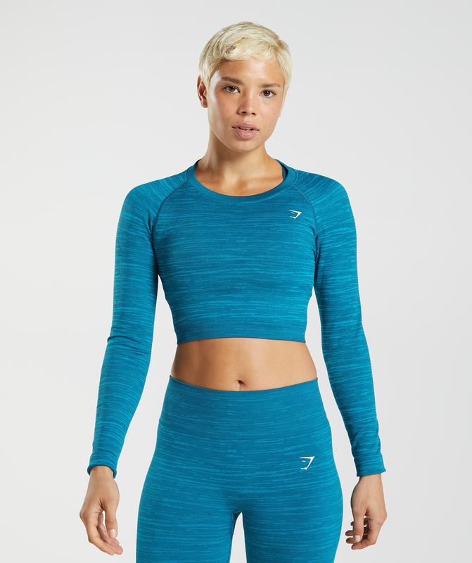 Gymshark Adapt Marl Seamless Long Sleeve Crop Top Crop Tops Blauw | 30XLIWFNB