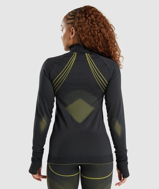 Gymshark Apex Seamless 1/4 Zip Pullovers Black/Yellow | 61CLJOQRK