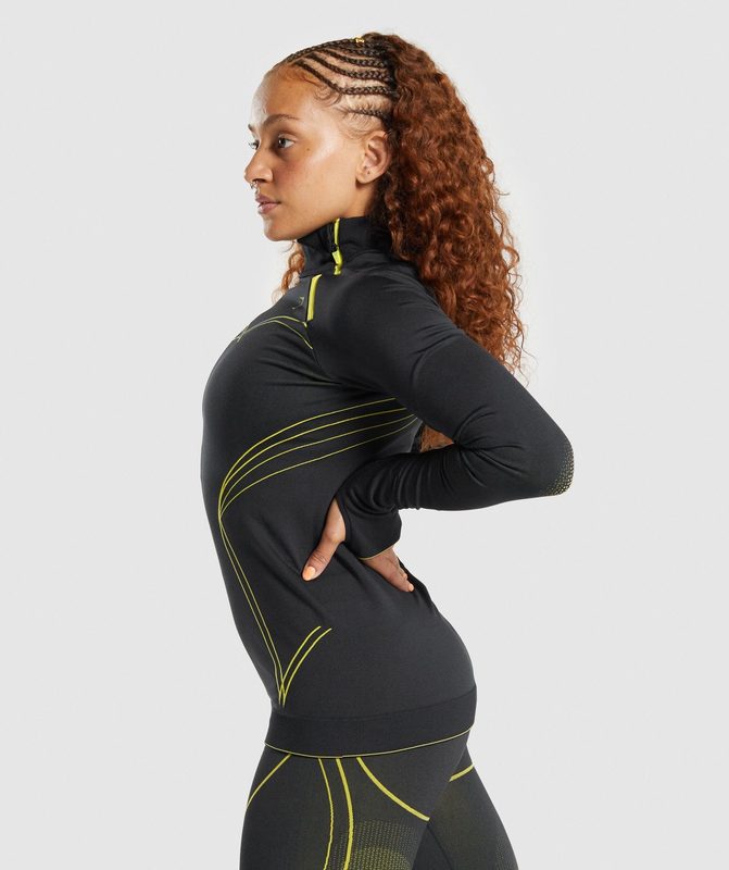 Gymshark Apex Seamless 1/4 Zip Pullovers Black/Yellow | 61CLJOQRK