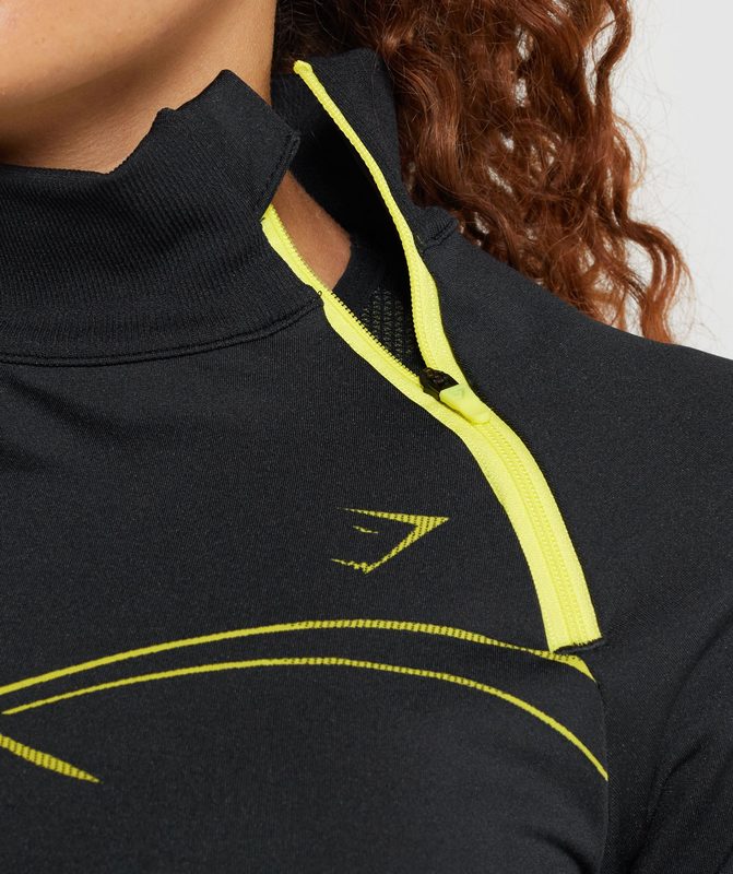 Gymshark Apex Seamless 1/4 Zip Pullovers Black/Yellow | 61CLJOQRK