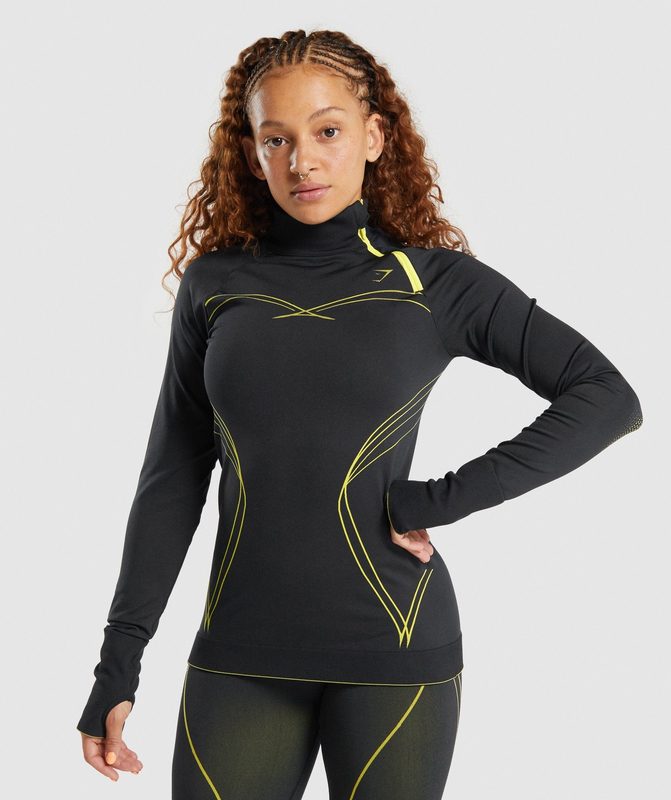 Gymshark Apex Seamless 1/4 Zip Pullovers Black/Yellow | 61CLJOQRK