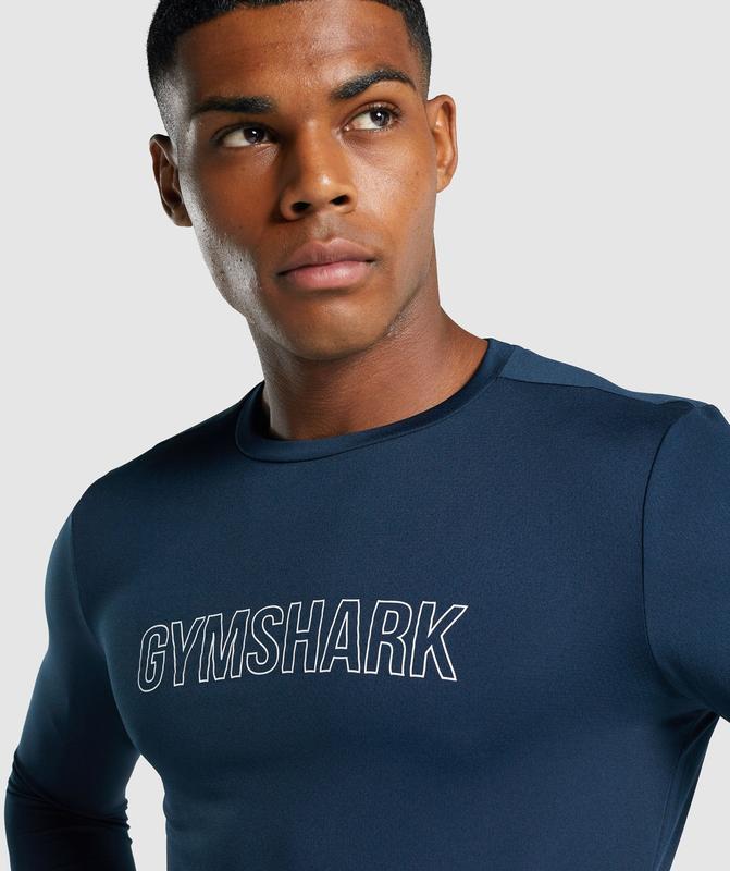 Gymshark Arrival Long Sleeve Graphic T-Shirt Long Sleeve Top Donkerblauw | 60JGFQNEA