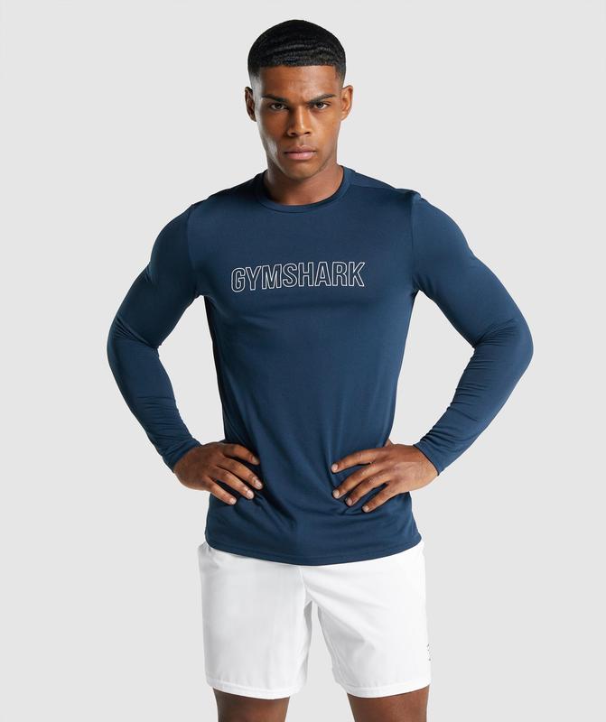 Gymshark Arrival Long Sleeve Graphic T-Shirt Long Sleeve Top Donkerblauw | 60JGFQNEA