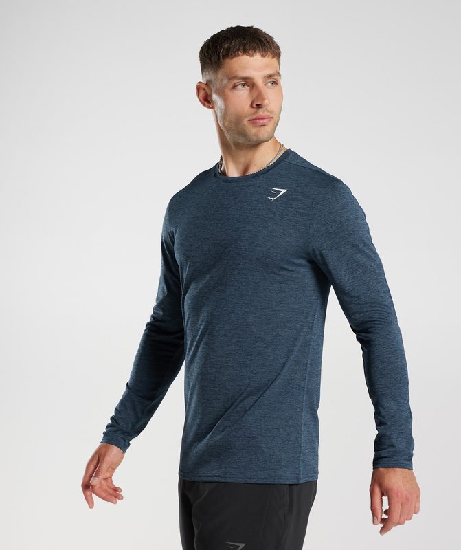 Gymshark Arrival Marl Long Sleeve T-Shirt Long Sleeve Top Navy/Smokey Teal Marl | 27OEMCSNI