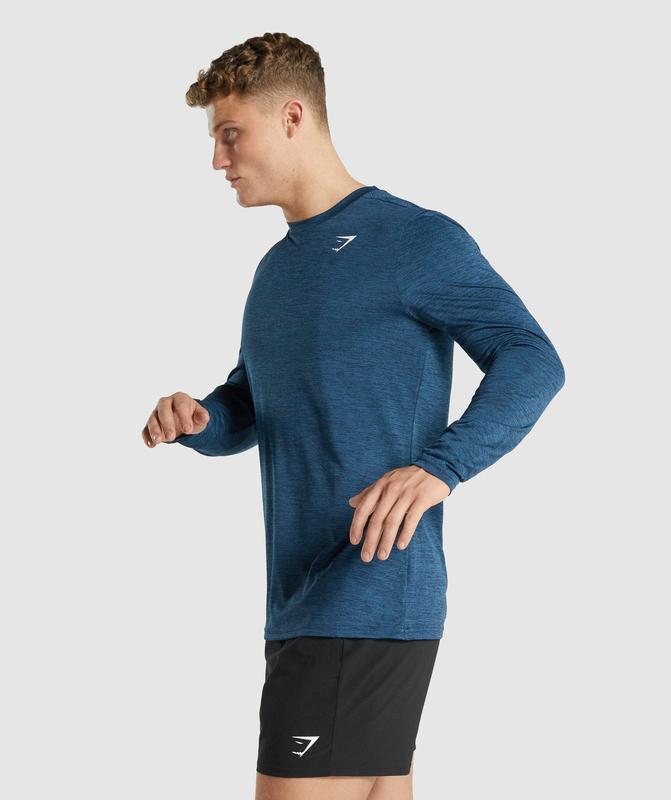 Gymshark Arrival Marl Long Sleeve T-Shirt Long Sleeve Top Donkerblauw | 70LROMBFI