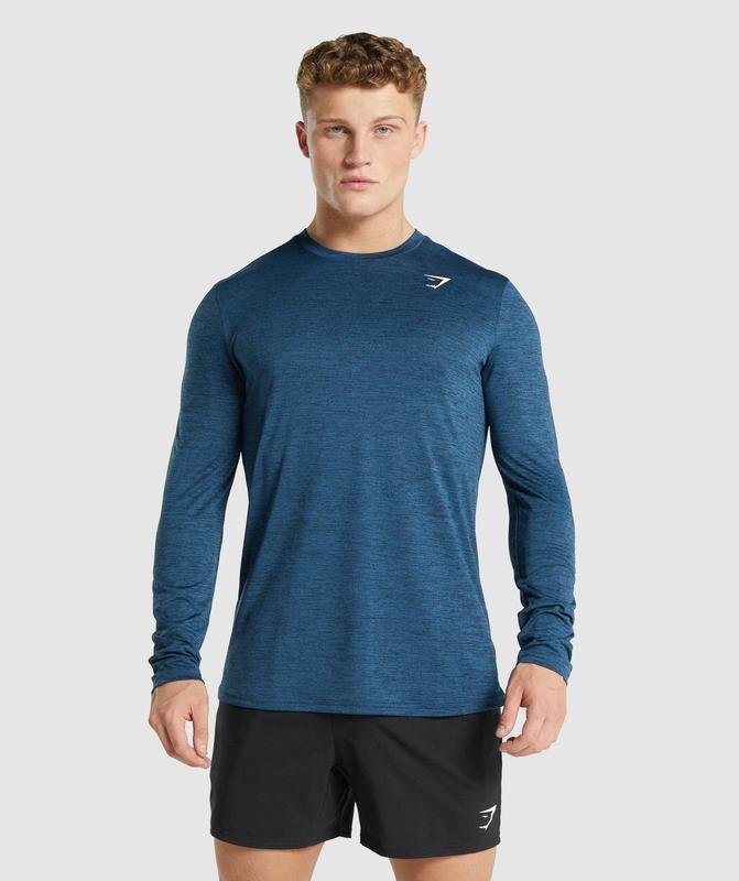 Gymshark Arrival Marl Long Sleeve T-Shirt Long Sleeve Top Donkerblauw | 70LROMBFI