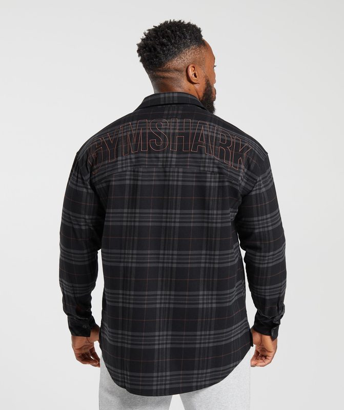 Gymshark Check Shirt Long Sleeve Top Zwart | 56MDCGYFB