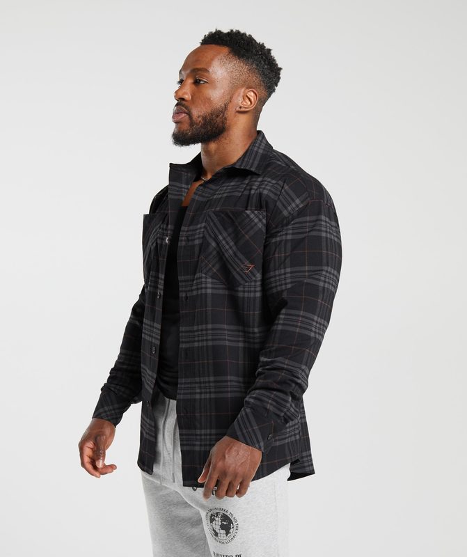 Gymshark Check Shirt Long Sleeve Top Zwart | 56MDCGYFB