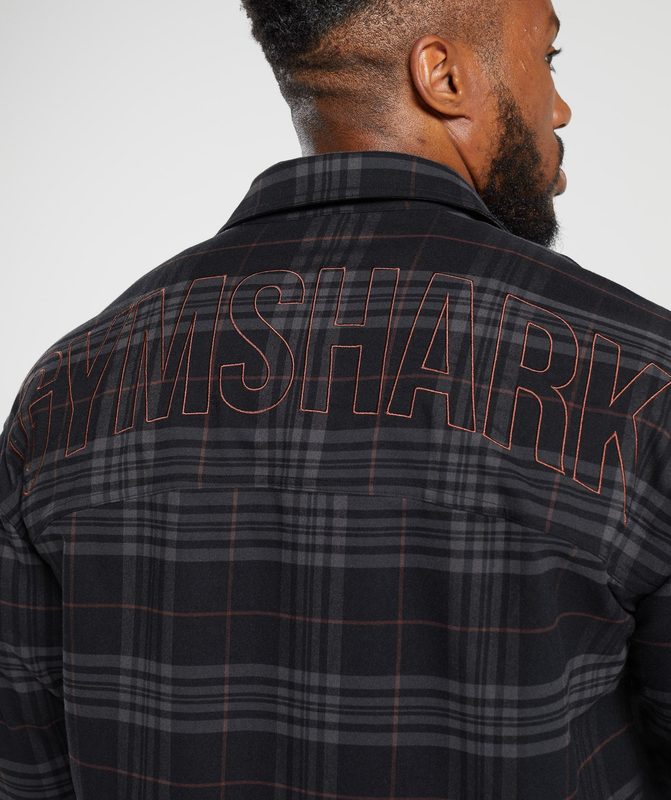 Gymshark Check Shirt Long Sleeve Top Zwart | 56MDCGYFB