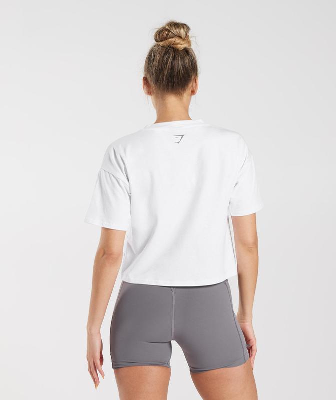 Gymshark Collegiate Midi Top T-Shirts Wit | 85MJFXKIL