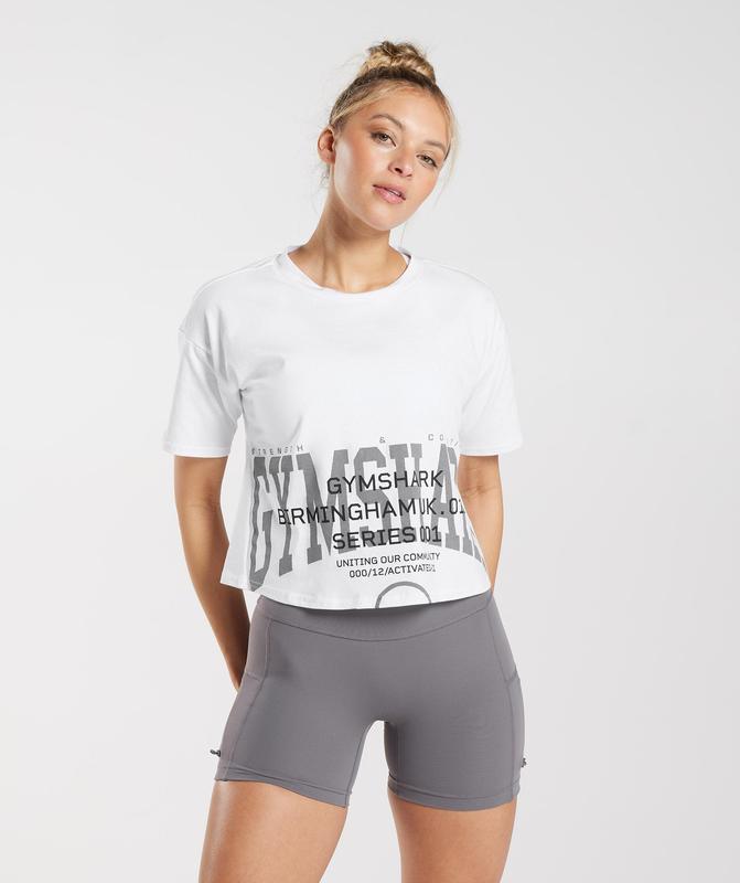 Gymshark Collegiate Midi Top T-Shirts Wit | 85MJFXKIL