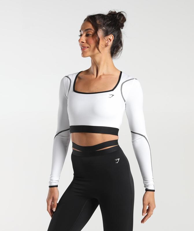 Gymshark Contrast Long Sleeve Crop Top Crop Tops Wit | 14ZJKDIOW