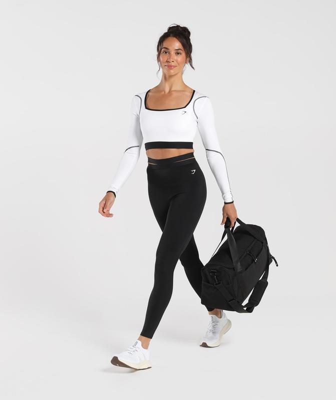 Gymshark Contrast Long Sleeve Crop Top Crop Tops Wit | 14ZJKDIOW