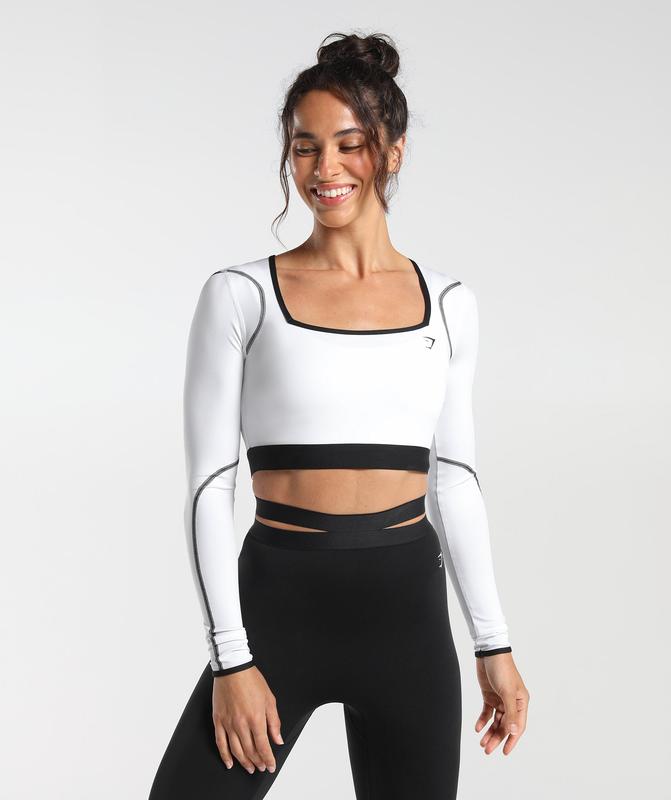 Gymshark Contrast Long Sleeve Crop Top Crop Tops Wit | 14ZJKDIOW