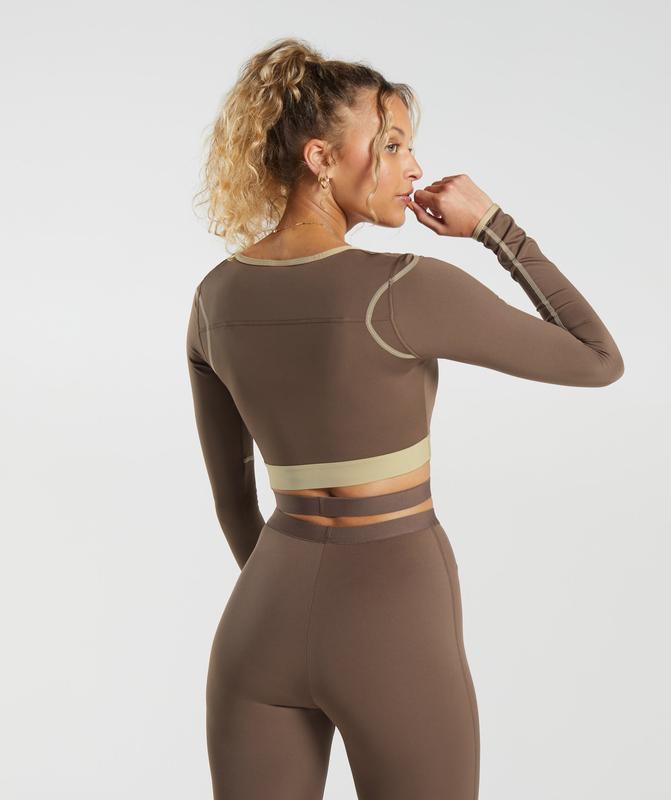 Gymshark Contrast Long Sleeve Crop Top Crop Tops Beige | 15WSRBLOI