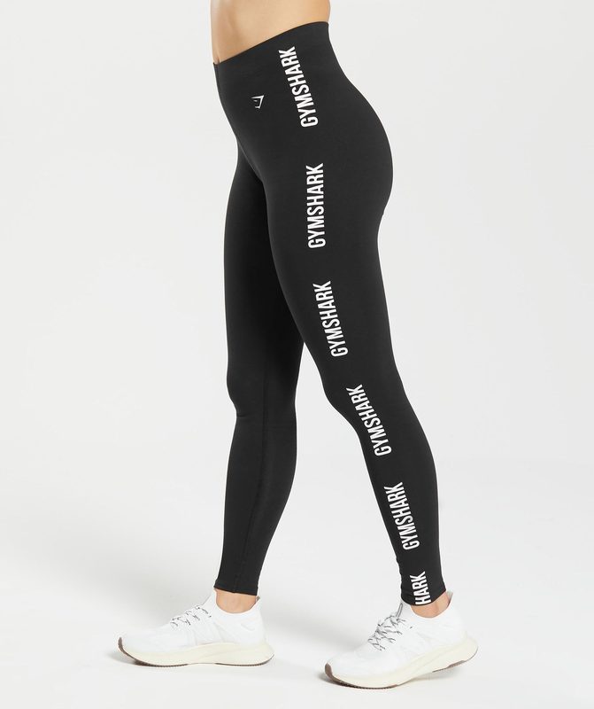 Gymshark Cotton Graphic Tape Leggings Leggings Zwart | 36FVYLQCP