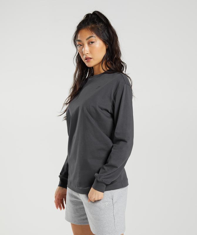 Gymshark Cotton Oversized Long Sleeve Top Long Sleeve Top Grijs | 75ZQKFXTP