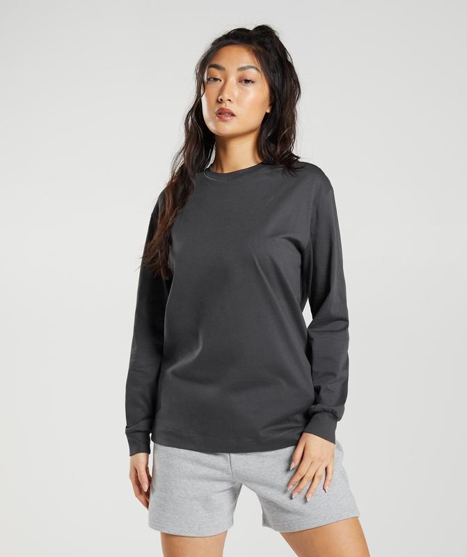 Gymshark Cotton Oversized Long Sleeve Top Long Sleeve Top Grijs | 75ZQKFXTP