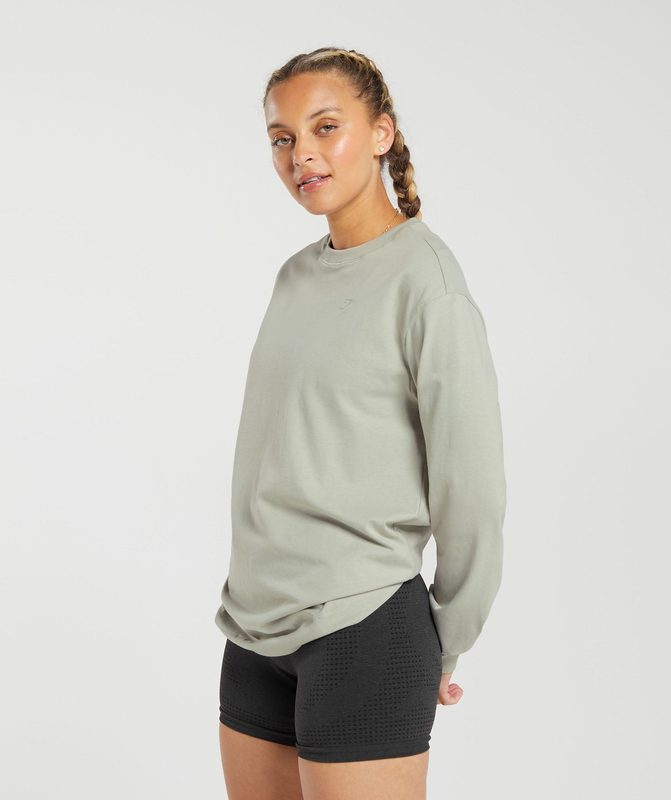 Gymshark Cotton Oversized Long Sleeve Top Long Sleeve Top Grijs | 23YBRISWD