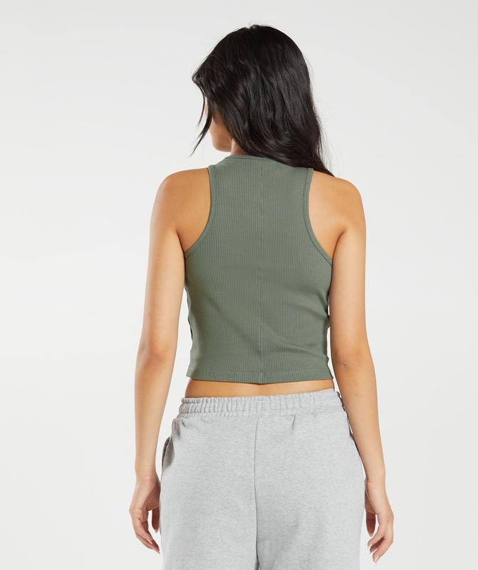 Gymshark Cotton Rib Midi Tank Tanktop Groen | 84SQKYNRM