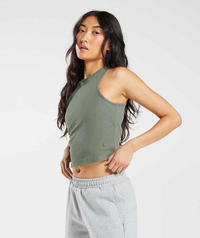 Gymshark Cotton Rib Midi Tank Tanktop Groen | 84SQKYNRM