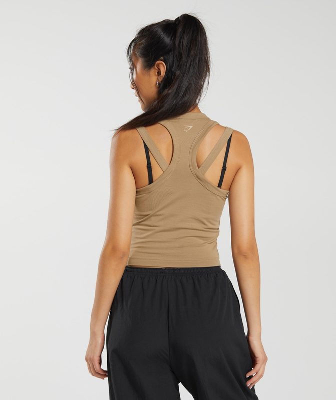 Gymshark Cotton Strappy Midi Tank Tanktop Diepbruin | 06WCUSLKM