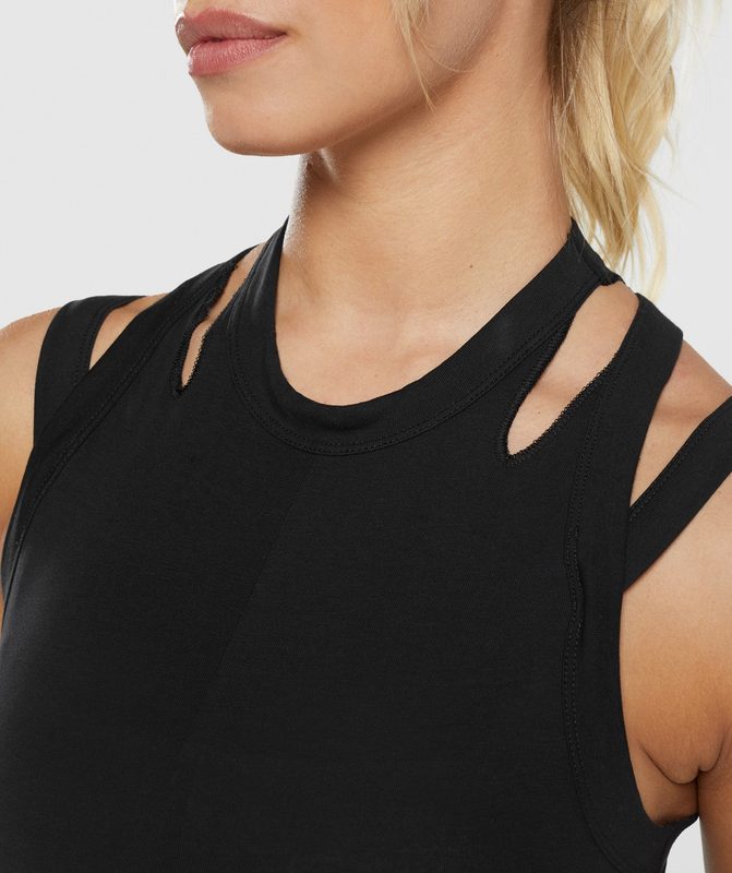 Gymshark Cotton Strappy Midi Tank Tanktop Zwart | 56GAFNHDY