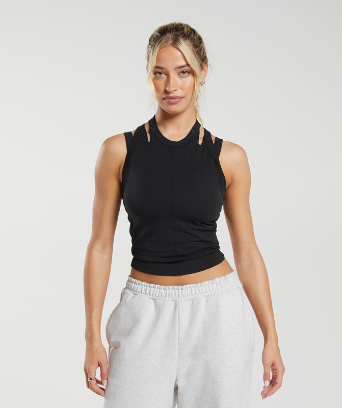 Gymshark Cotton Strappy Midi Tank Tanktop Zwart | 56GAFNHDY