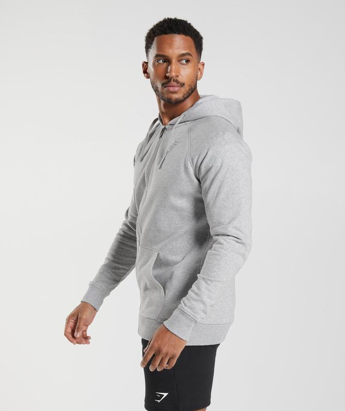 Gymshark Crest Zip Up Hoodie Hoodies Lichtgrijs | 05LFXHQID