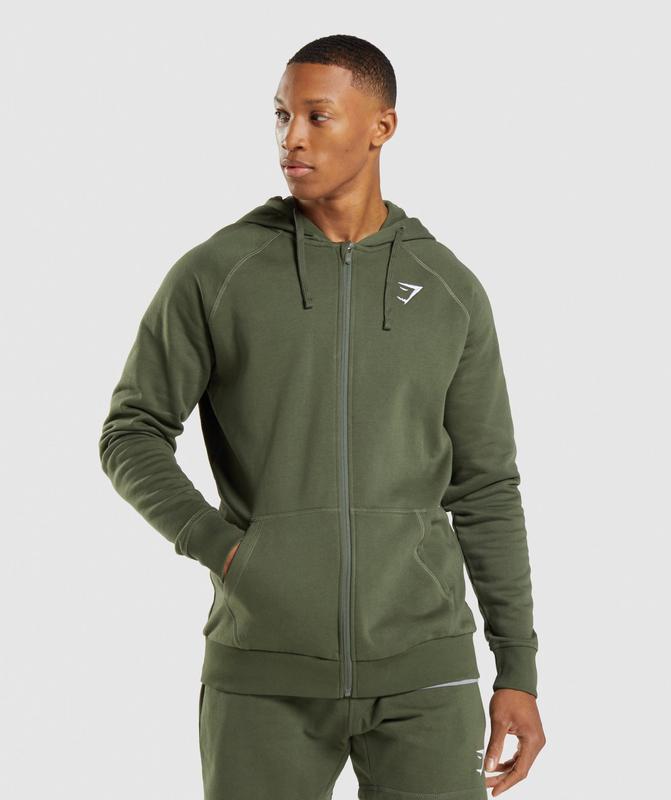 Gymshark Crest Zip Up Hoodie Hoodies Olijfgroen | 06FYZRAKD