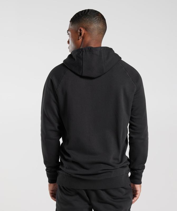 Gymshark Crest Zip Up Hoodie Hoodies Zwart | 10QKETAXC