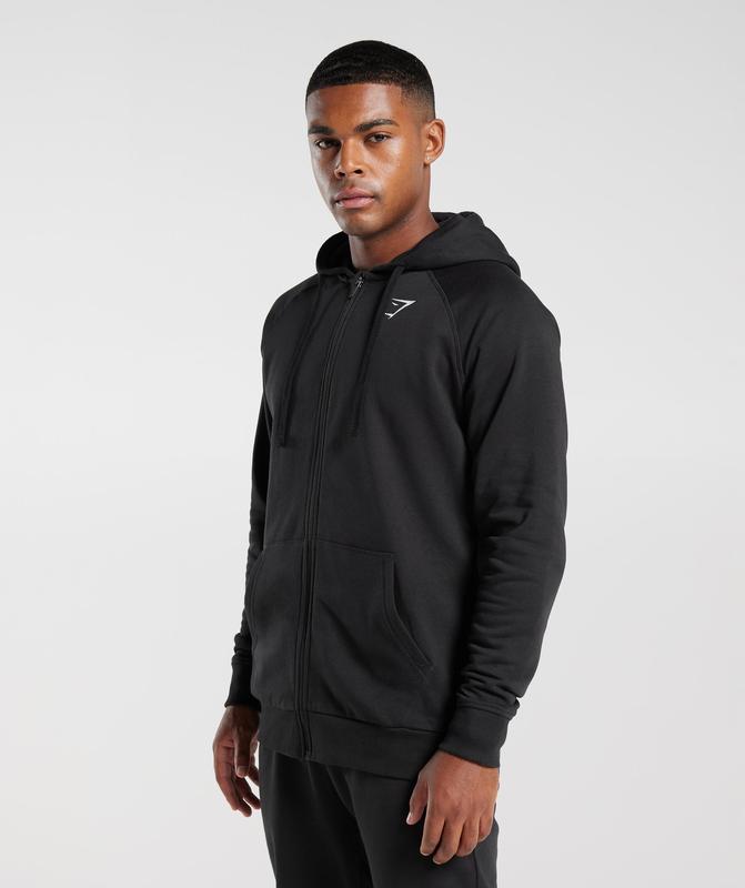 Gymshark Crest Zip Up Hoodie Hoodies Zwart | 10QKETAXC