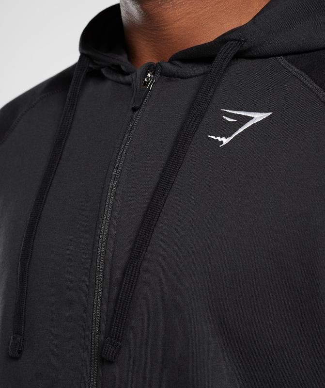 Gymshark Crest Zip Up Hoodie Hoodies Zwart | 10QKETAXC