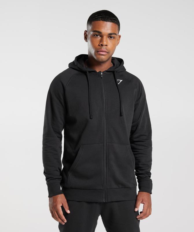 Gymshark Crest Zip Up Hoodie Hoodies Zwart | 10QKETAXC