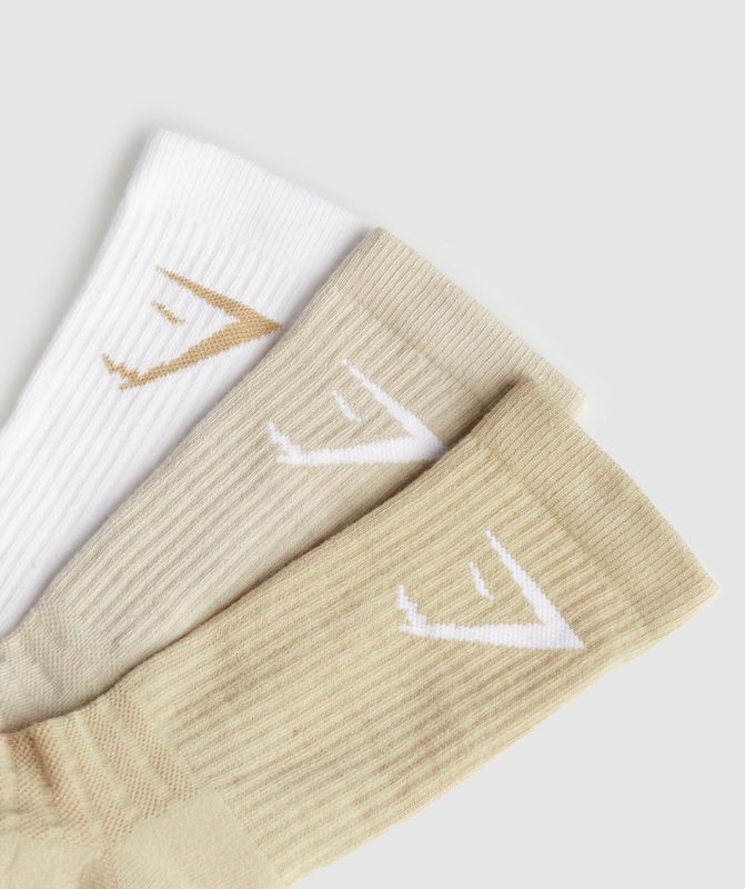 Gymshark Crew Socks 3pk Sokken Beige | 80CUPGVJF