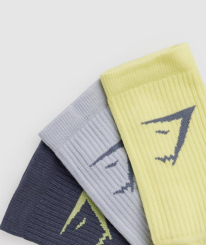 Gymshark Crew Socks 3pk Sokken Green/Grey/Blue | 47GQSKEVD