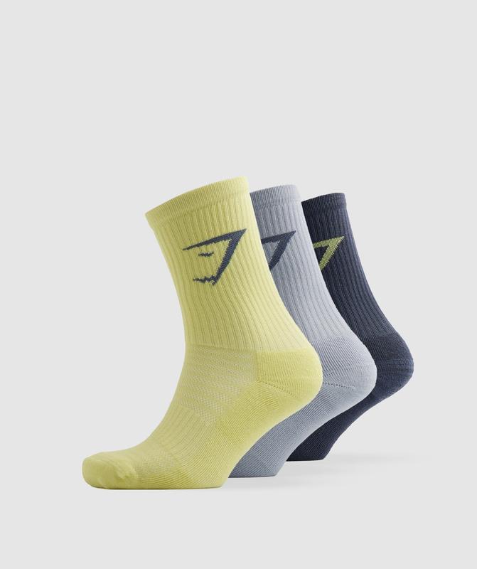 Gymshark Crew Socks 3pk Sokken Green/Grey/Blue | 47GQSKEVD