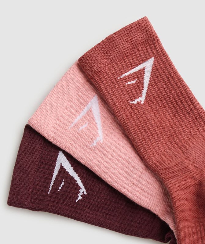 Gymshark Crew Socks 3pk Sokken Rood | 85VUXGEBC