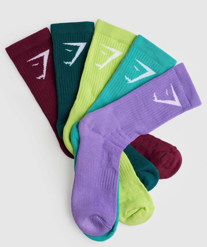 Gymshark Crew Socks 5pk Sokken Paars | 27ZPCNFHT