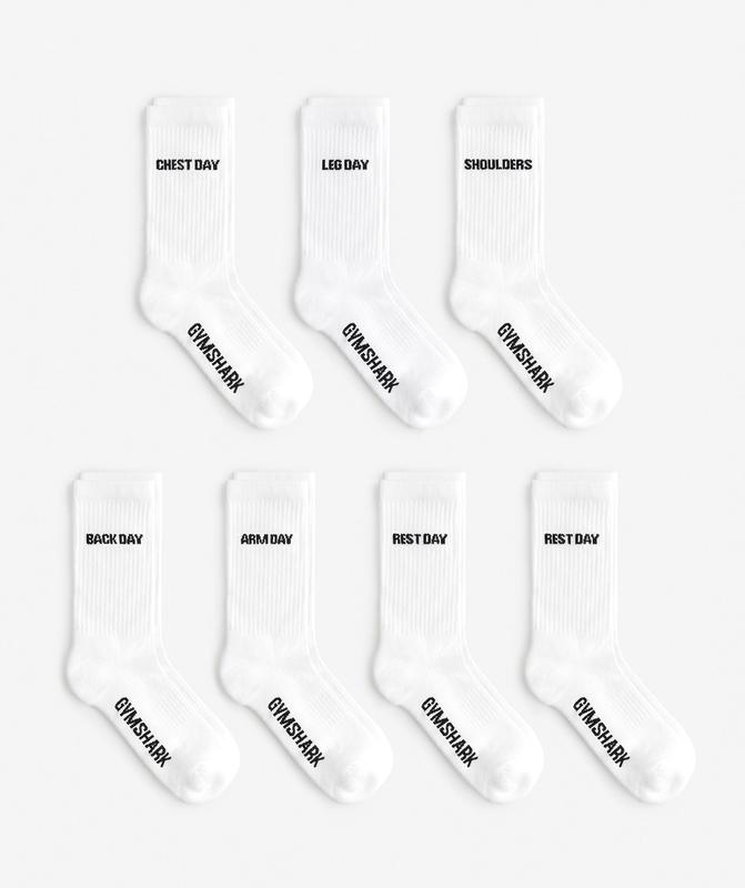 Gymshark Crew Socks 7pk Sokken Wit | 81REWQOKL